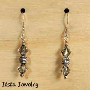 Genuine Swarovski Crystal Black Diamond Bicone Earring Sterling Silver E…